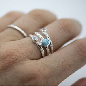 Sterling Silver Ring with Larimar & Moonstone
